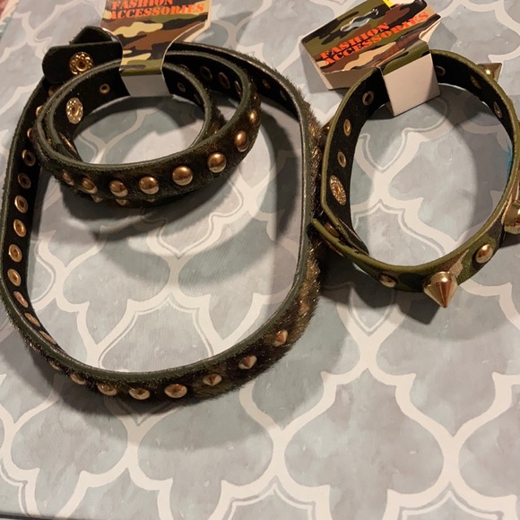 Green camo studded choker and bracelets - Picture 1 of 6